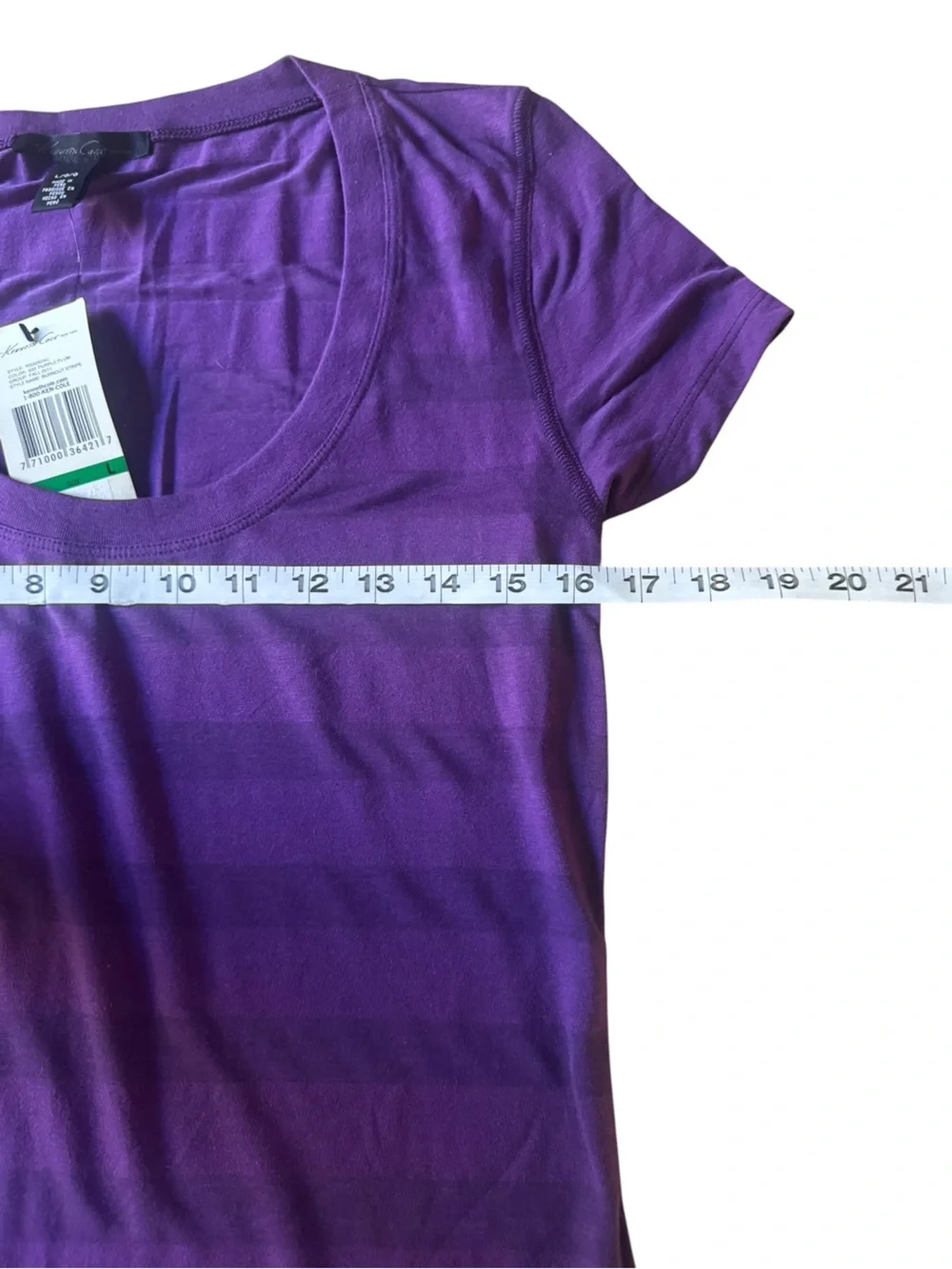Kenneth Cole Purple Striped Scoop Neck Short Sleeve Top